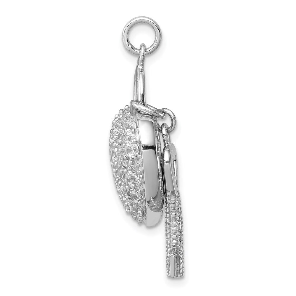 Sterling Silver Rhodium-Plated Cz Heart Lock & Key Pendant