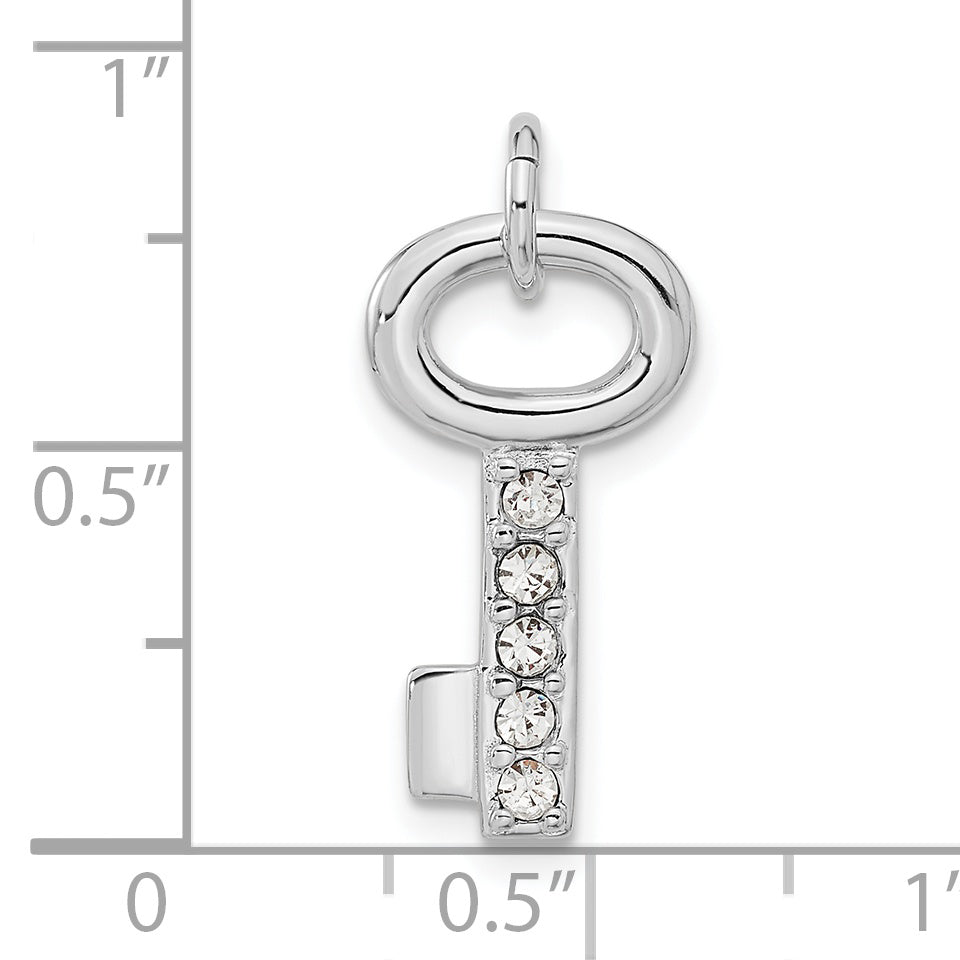 Sterling Silver Rhodium-Plated Key W/Crystal Pendant