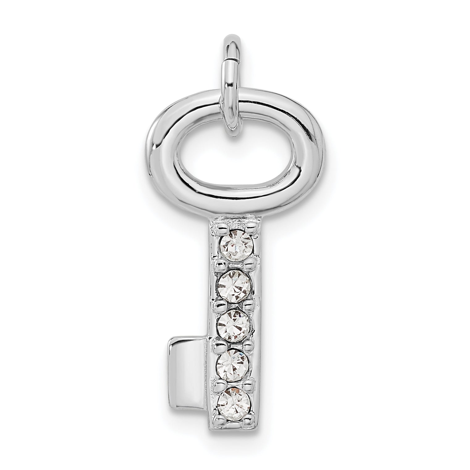 Sterling Silver Rhodium-Plated Key W/Crystal Pendant