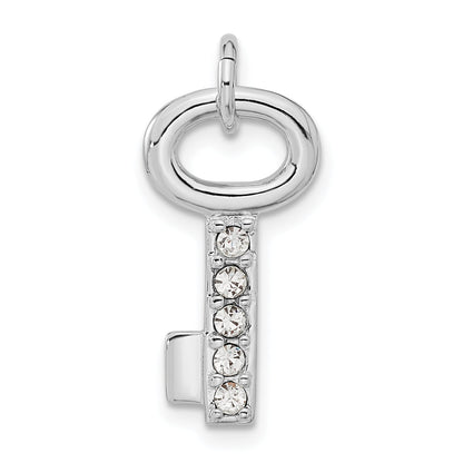 Sterling Silver Rhodium-Plated Key W/Crystal Pendant