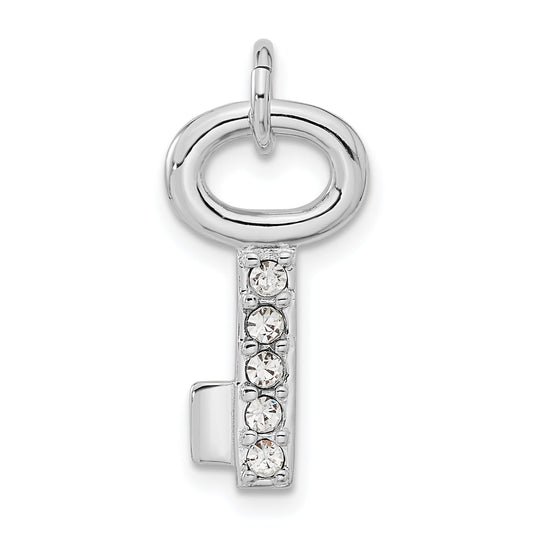 Sterling Silver Rhodium-Plated Key W/Crystal Pendant