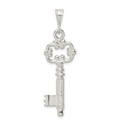 Sterling Silver Polished & Textured Key Pendant