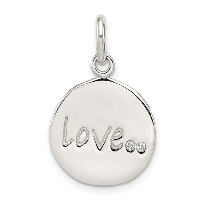 Sterling Silver Polished And Diamond-Cut Love Cz Charm