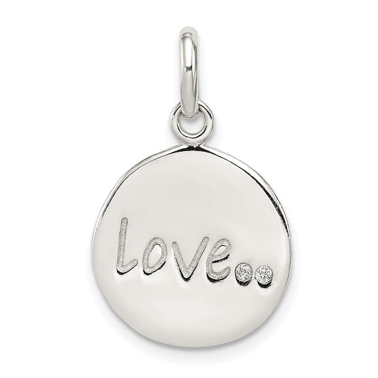 Sterling Silver Polished And Diamond-Cut Love Cz Charm