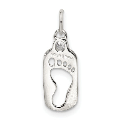Sterling Silver Polished Footprint Cz Charm