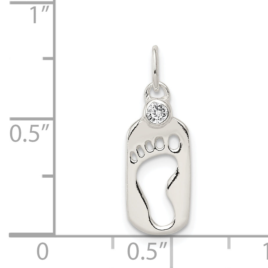 Sterling Silver Polished Footprint Cz Charm