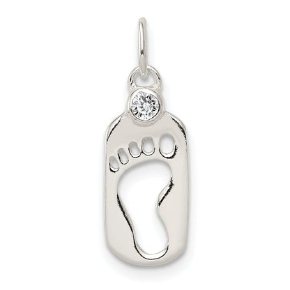 Sterling Silver Polished Footprint Cz Charm