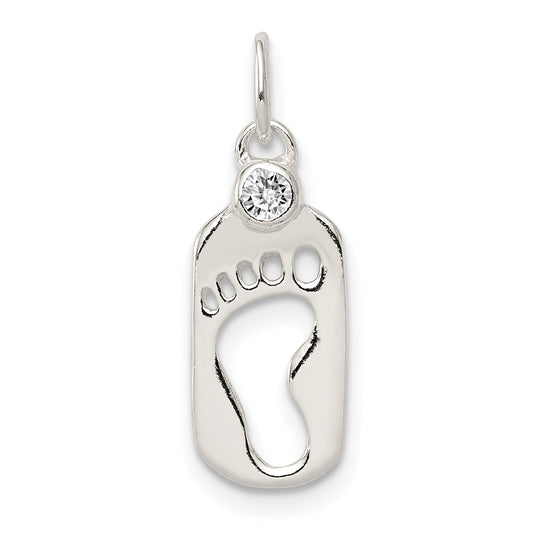 Sterling Silver Polished Footprint Cz Charm
