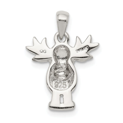 Sterling Silver Rhodium-Plated Polished/Satin Moose Pendant