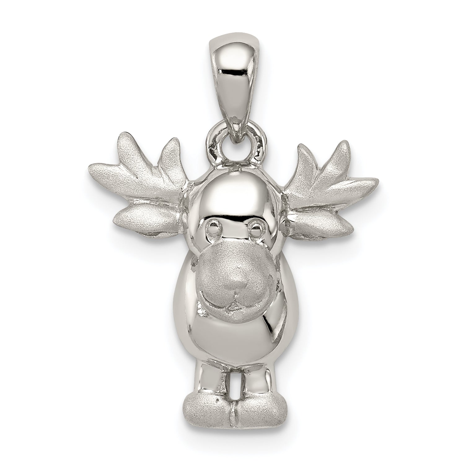 Sterling Silver Rhodium-Plated Polished/Satin Moose Pendant