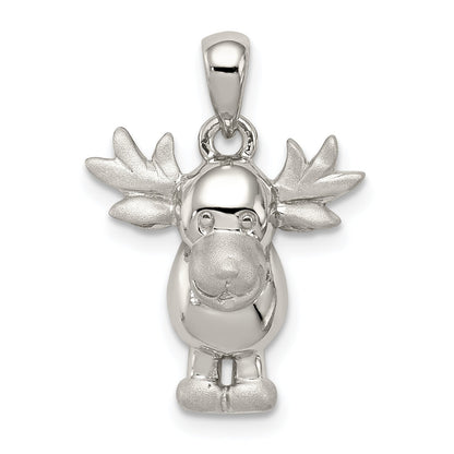 Sterling Silver Rhodium-Plated Polished/Satin Moose Pendant