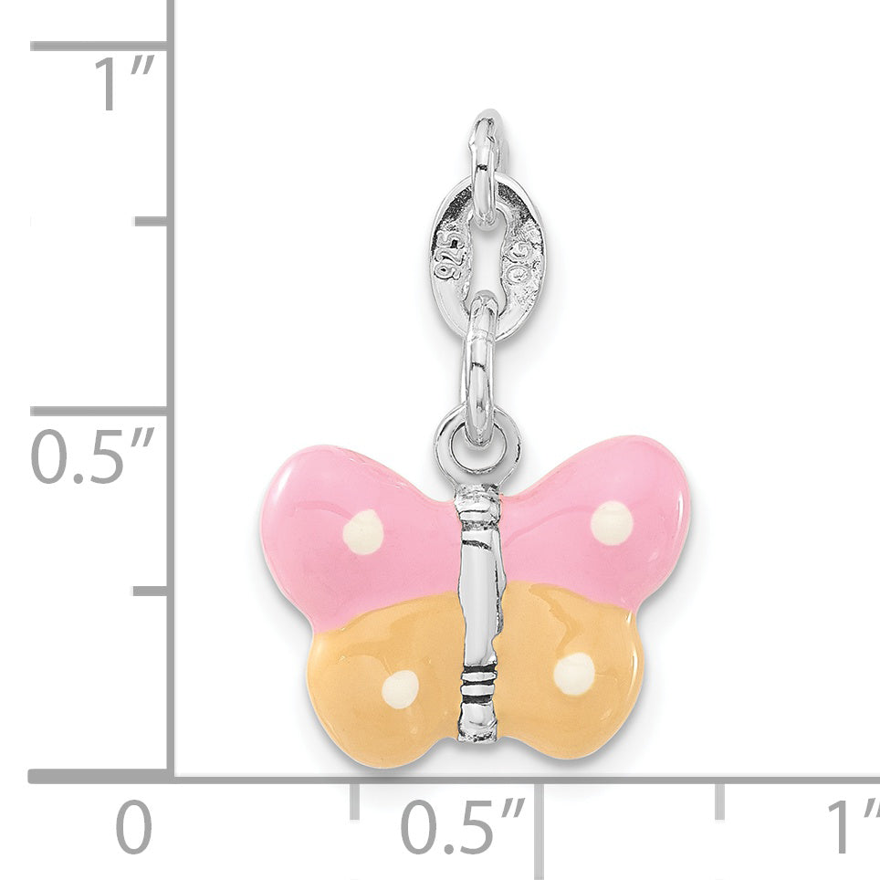 Sterling Silver 3-D Polished Enamel Butterfly Charm