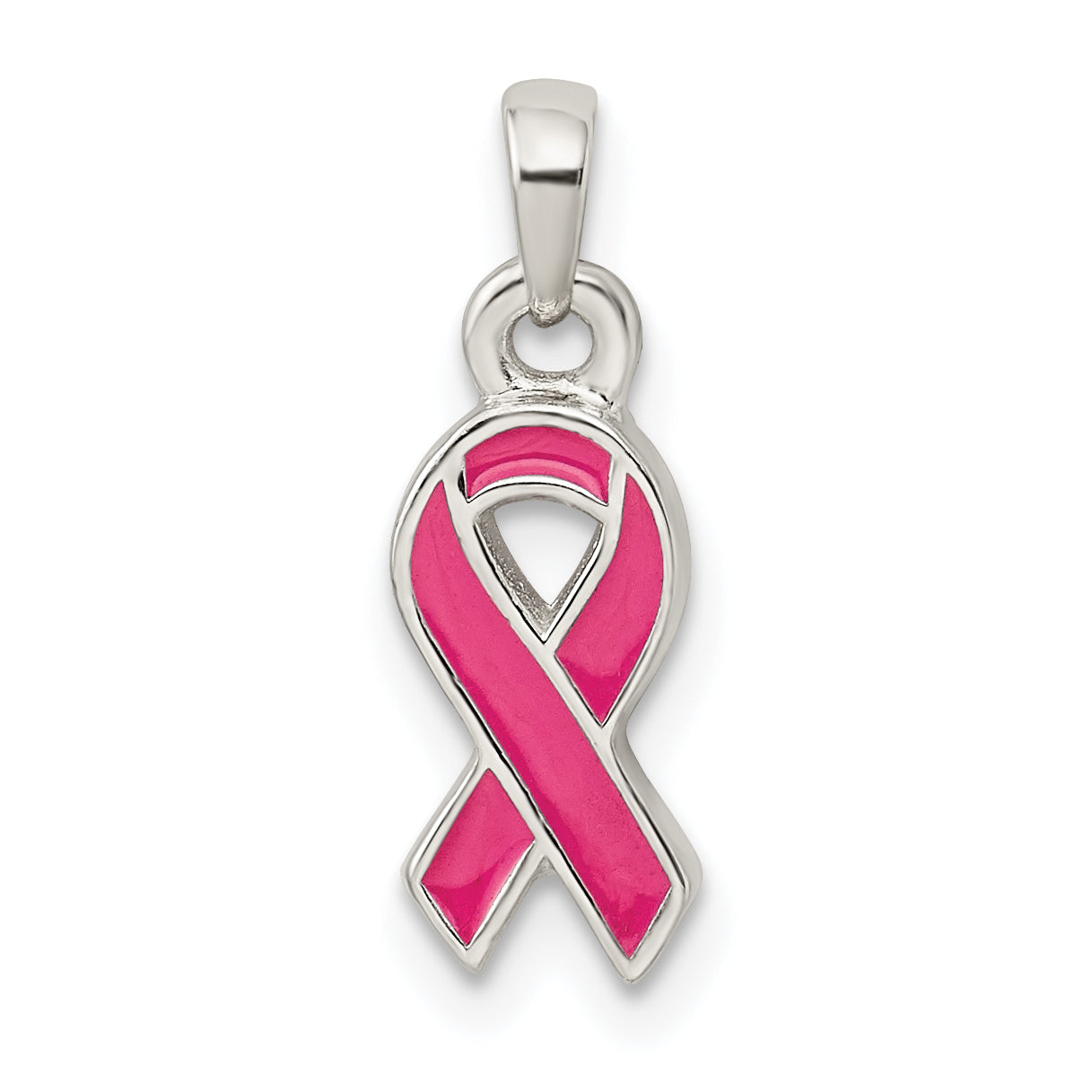 Sterling Silver Polished Pink Enameled Ribbon Pendant