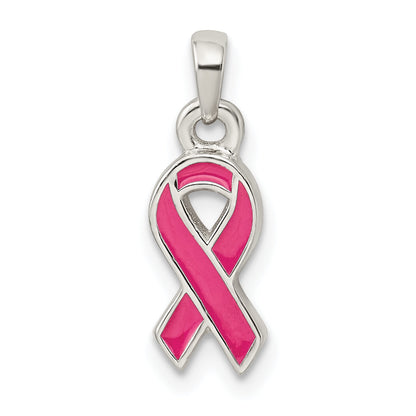 Sterling Silver Polished Pink Enameled Ribbon Pendant