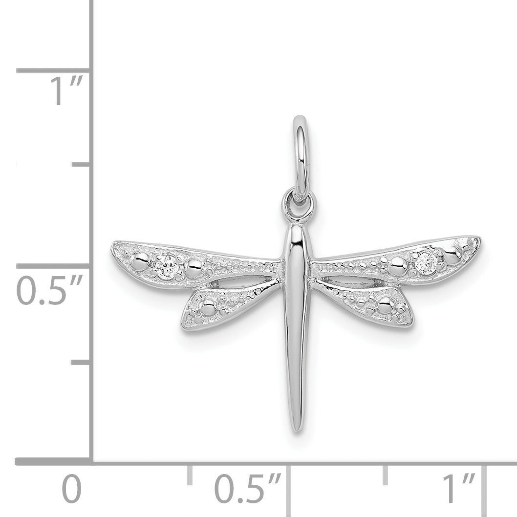 Sterling Silver Rhodium-Plated Cz Dragonfly Pendant