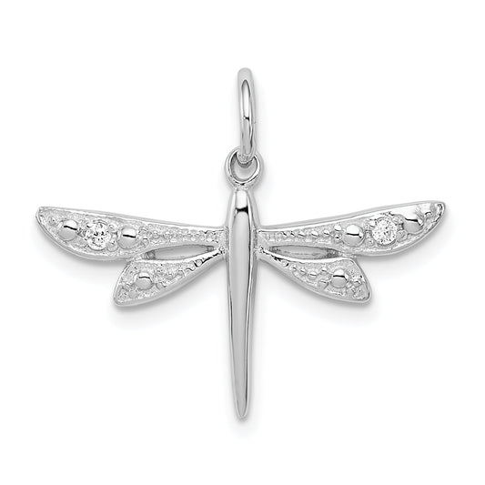Sterling Silver Rhodium-Plated Cz Dragonfly Pendant