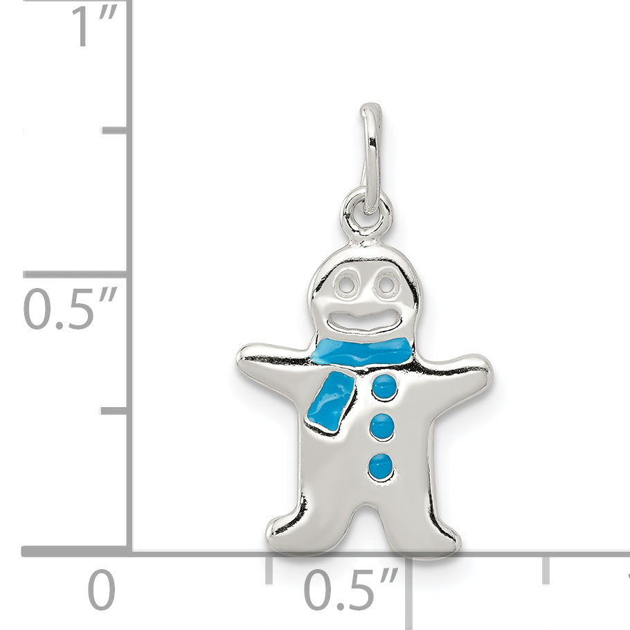Sterling Silver Polished Enamel Gingerbread Man Pendant
