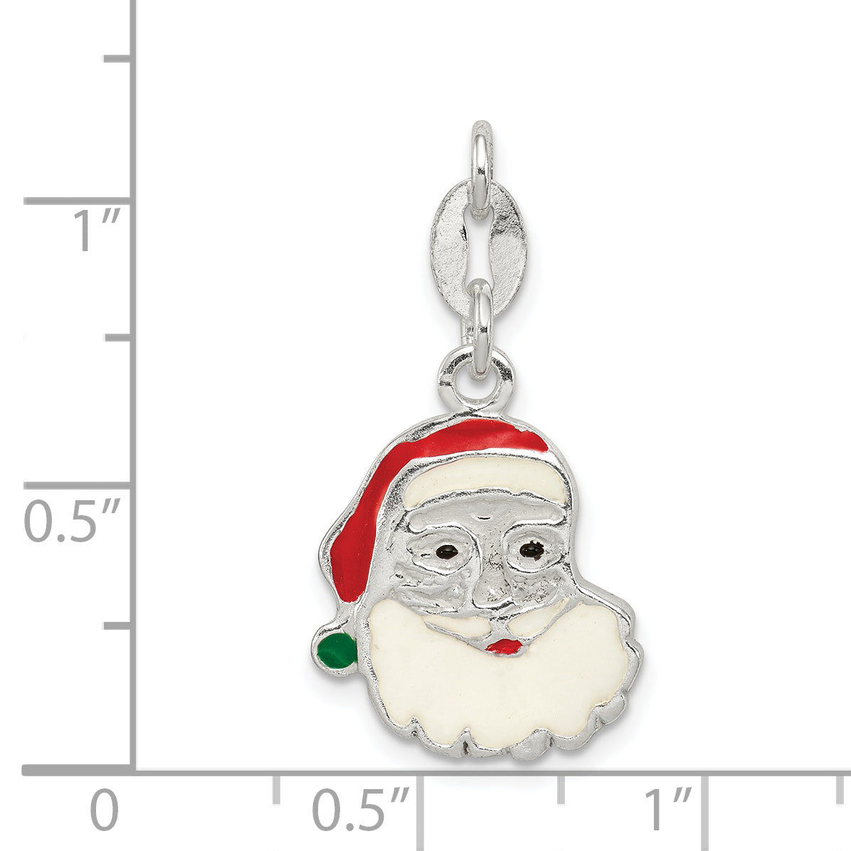 Sterling Silver Polished Enamel Santa Charm
