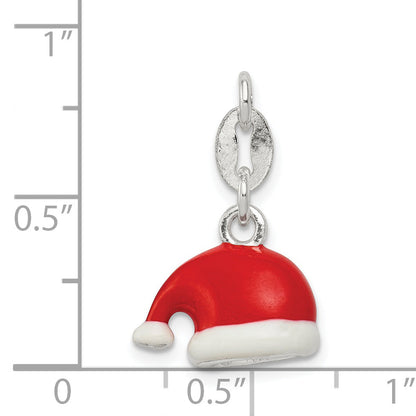 Sterling Silver Polished Enamel Santa Hat Charm