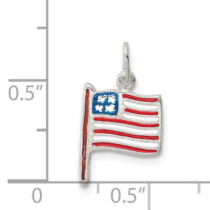 Sterling Silver Polished Enamel American Flag Pendant