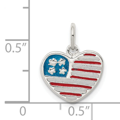 Sterling Silver Polished Enamel American Flag Heart Pendant