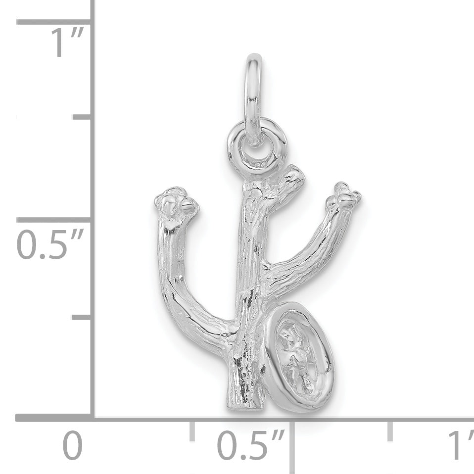 Sterling Silver 3-D Polished Cactus W/ Wheel Pendant
