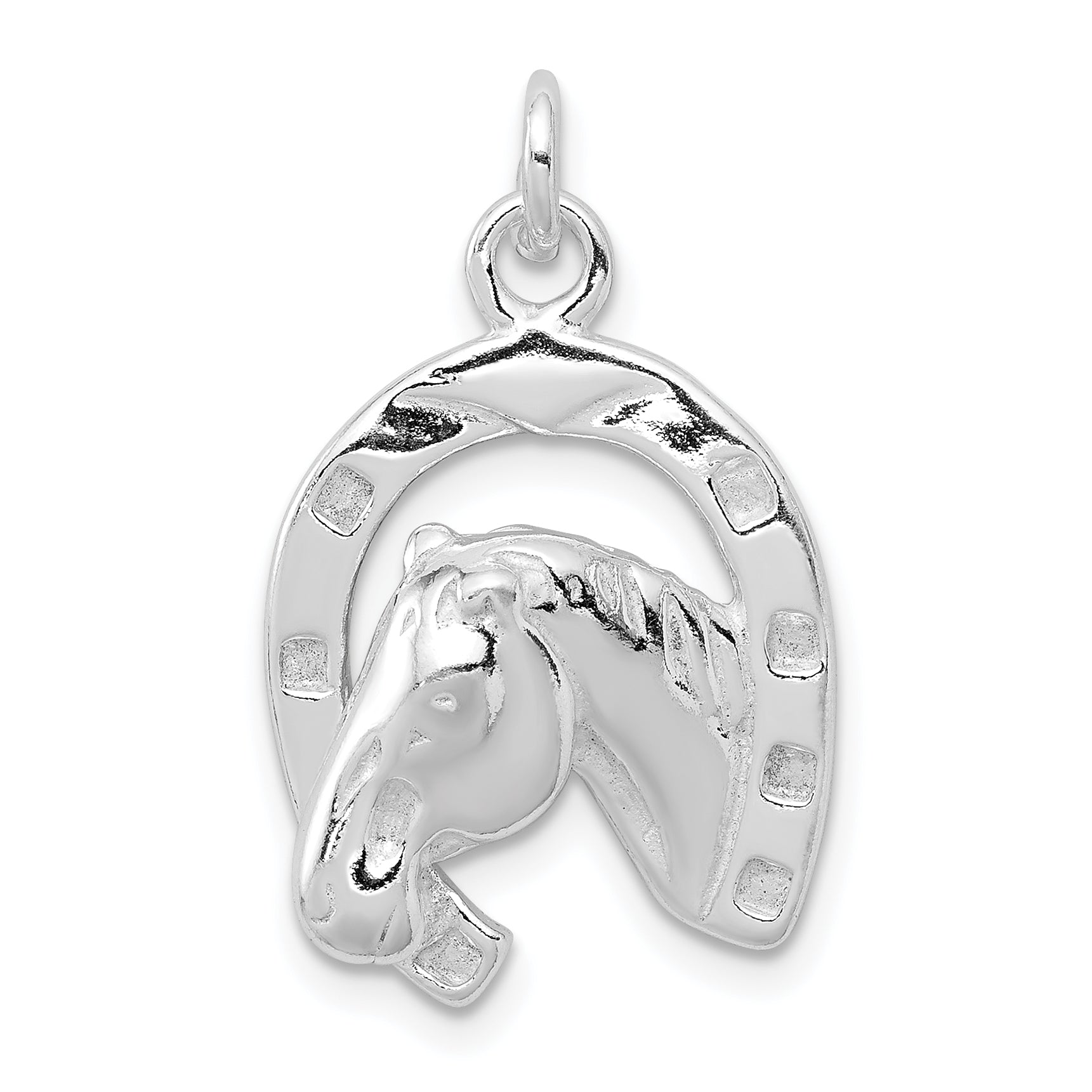 Sterling Silver Polished Horseshoe With Horse Head Pendant