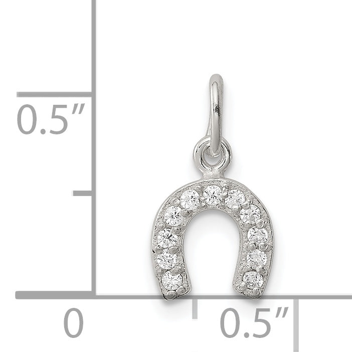 Sterling Silver Polished Horseshoe Cz Charm