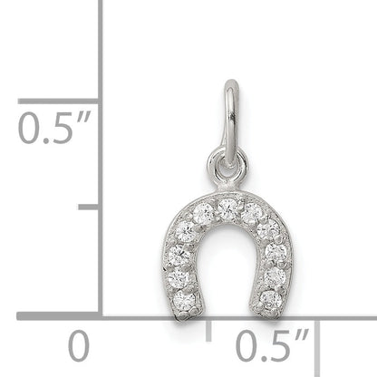 Sterling Silver Polished Horseshoe Cz Charm