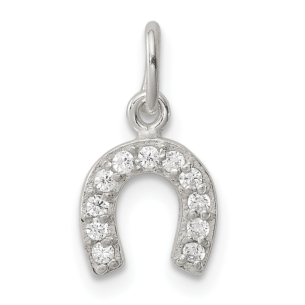 Sterling Silver Polished Horseshoe Cz Charm