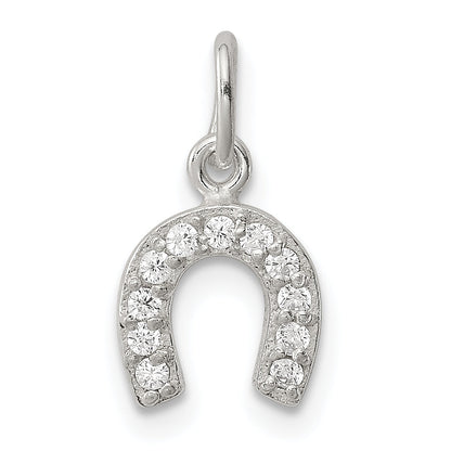 Sterling Silver Polished Horseshoe Cz Charm