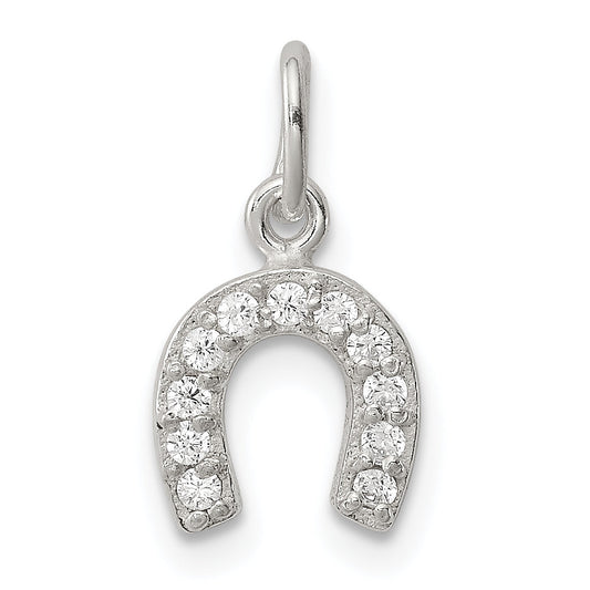 Sterling Silver Polished Horseshoe Cz Charm