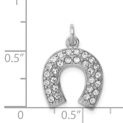 Sterling Silver Rhodium-Plated Horseshoe W/Crystal Pendant