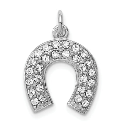 Sterling Silver Rhodium-Plated Horseshoe W/Crystal Pendant
