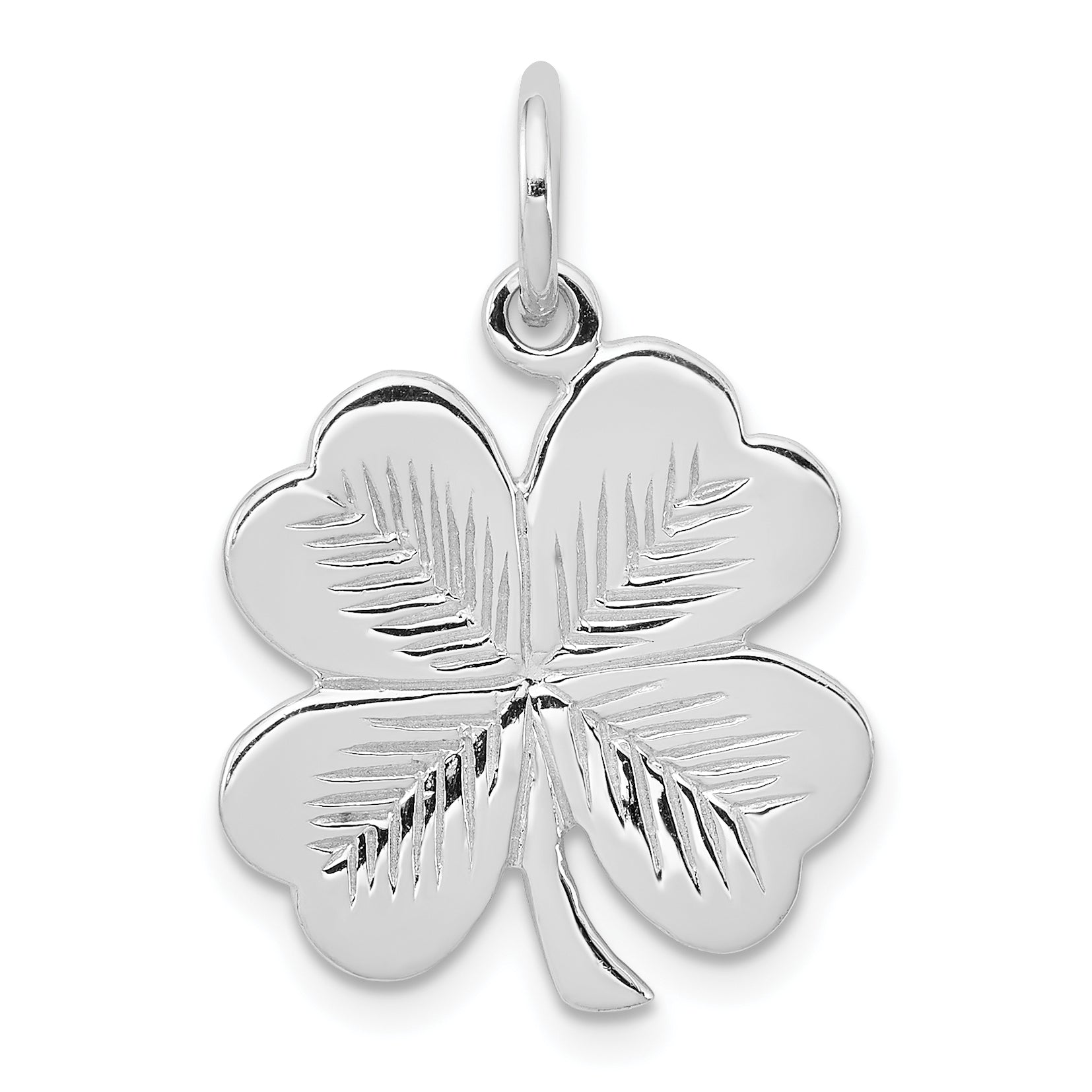 Sterling Silver Rhodium-Plated Polished/Textured 4 Leaf Clover Pendant