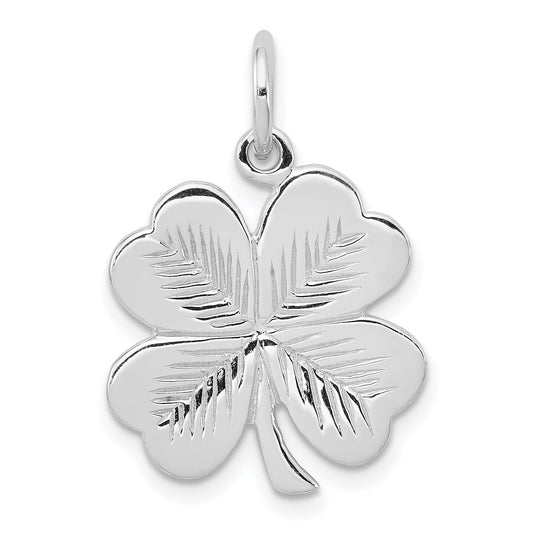 Sterling Silver Rhodium-Plated Polished/Textured 4 Leaf Clover Pendant