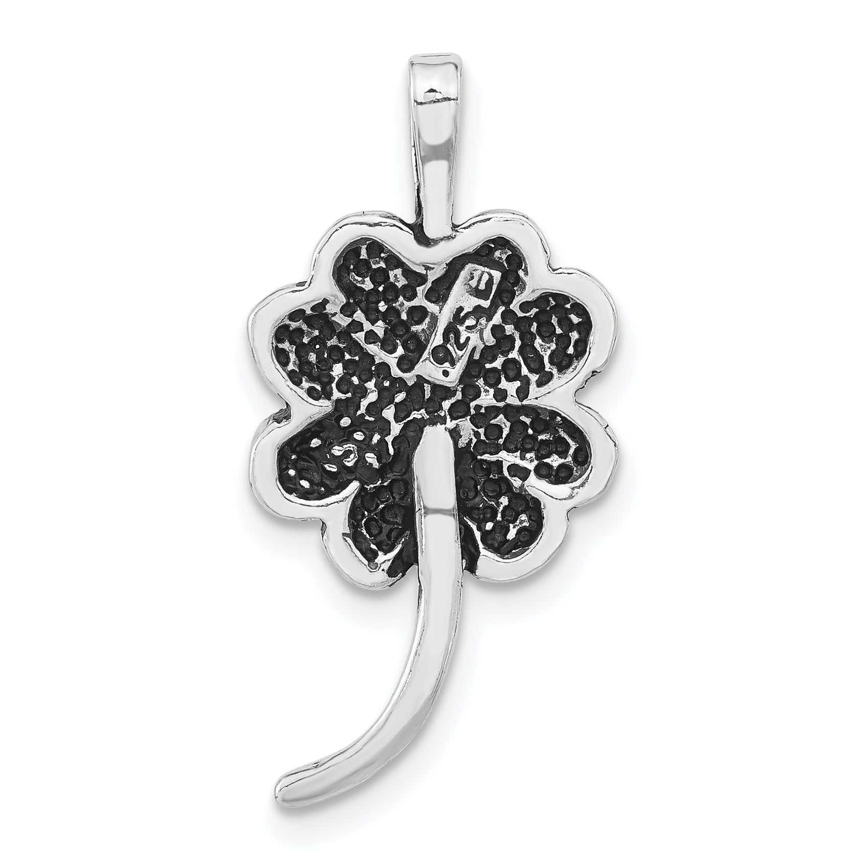 Sterling Silver Polished Antiqued & Textured Clover Chain Slide