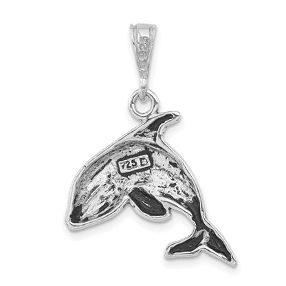 Sterling Silver Polished & Antiqued Whale Pendant