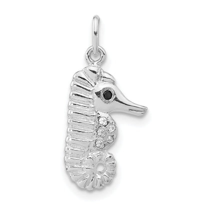 Sterling Silver Polished Black & Clear Cz Seahorse Pendant