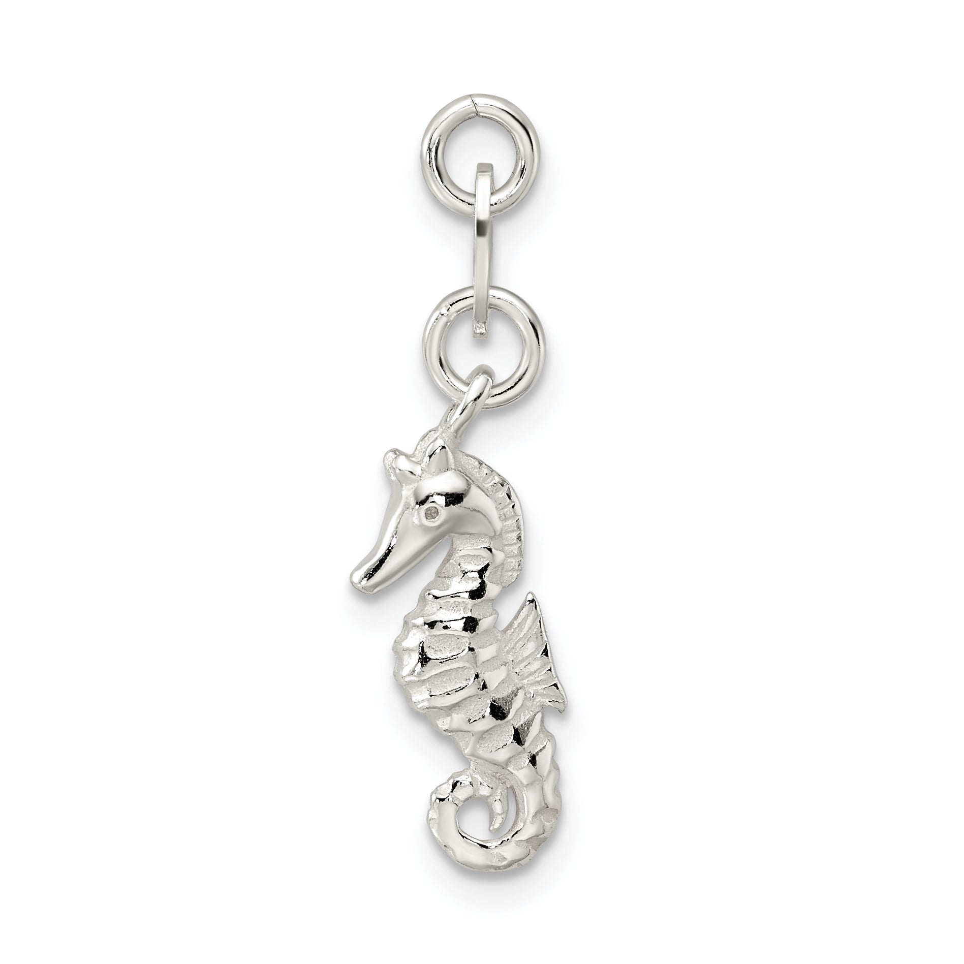 Sterling Silver Polished And Textured Seahorse Charm