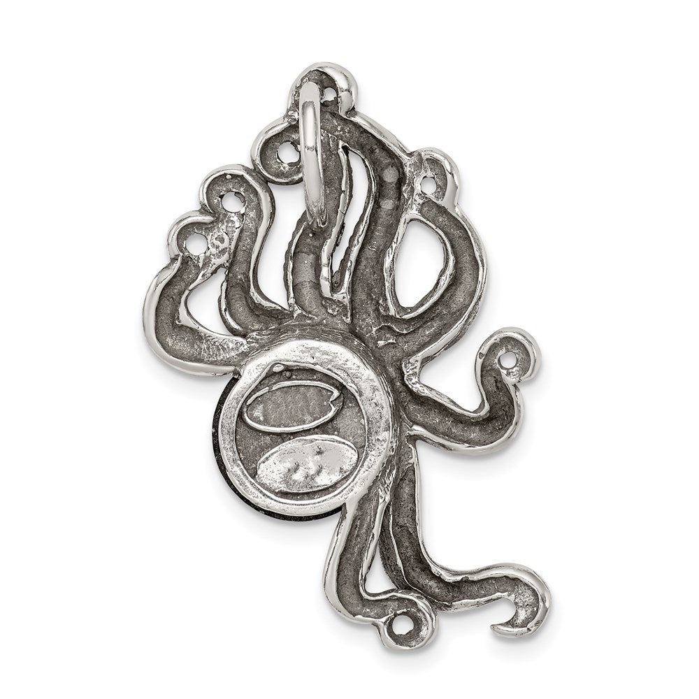 Sterling Silver Antiqued & Textured Octopus W/ Red Stone Chain Slide
