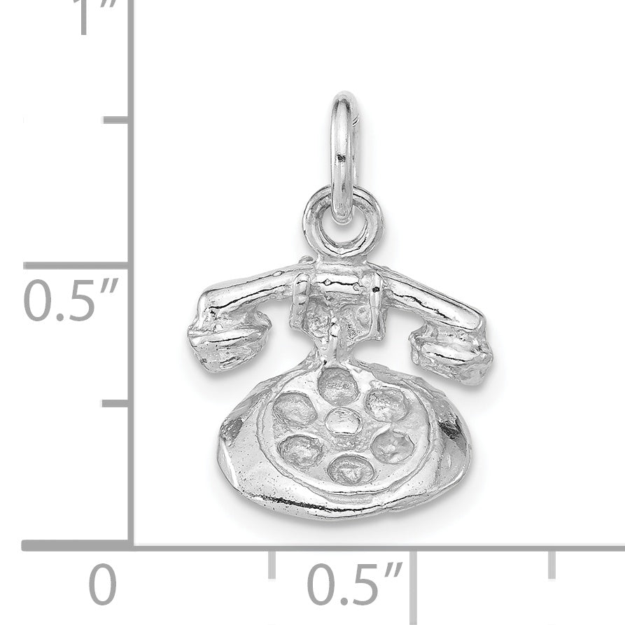 Sterling Silver Polished & Textured 3-D Telephone Pendant
