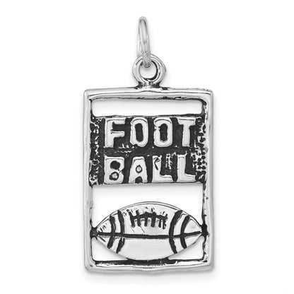 Sterling Silver Polished & Antiqued Football Rectangle Pendant