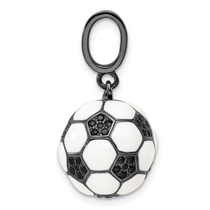 Sterling Silver Rhodium-Plated & Cz 3D Soccer Ball Pendant