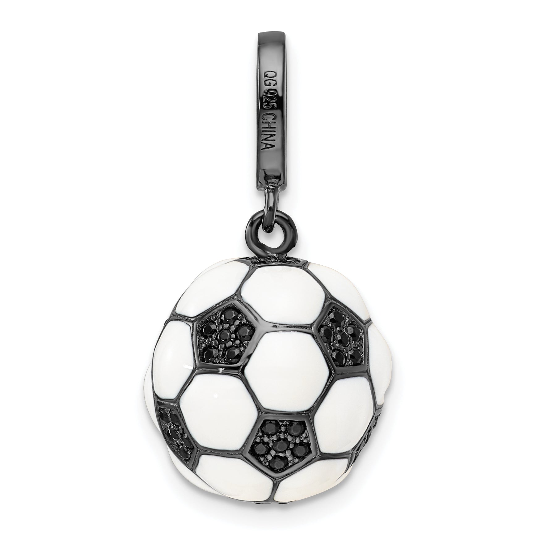 Sterling Silver Rhodium-Plated & Cz 3D Soccer Ball Pendant