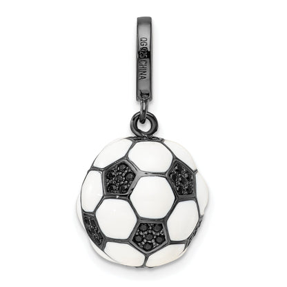 Sterling Silver Rhodium-Plated & Cz 3D Soccer Ball Pendant