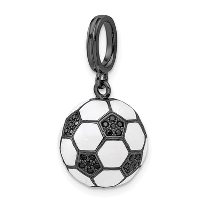 Sterling Silver Rhodium-Plated & Cz 3D Soccer Ball Pendant