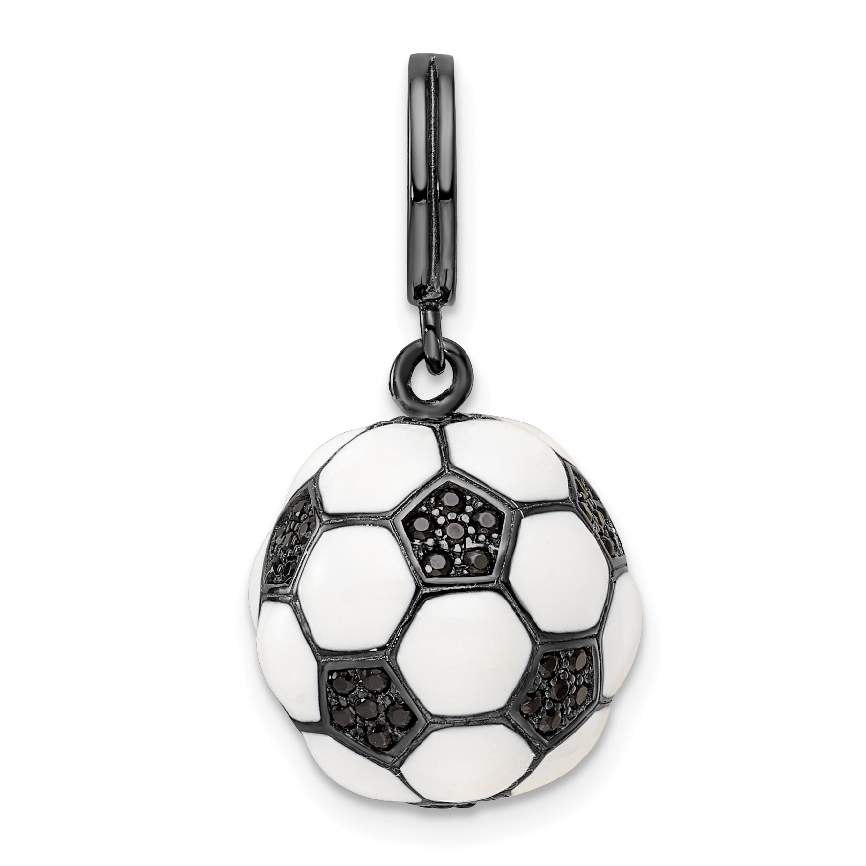 Sterling Silver Rhodium-Plated & Cz 3D Soccer Ball Pendant
