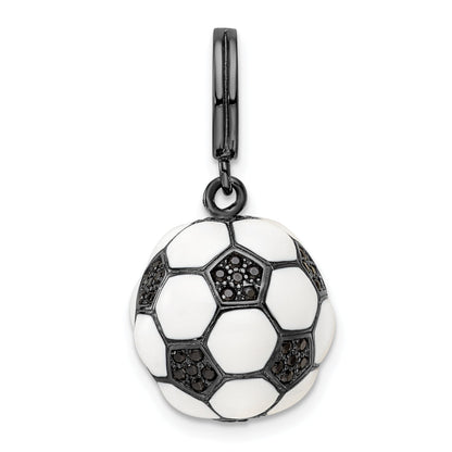 Sterling Silver Rhodium-Plated & Cz 3D Soccer Ball Pendant