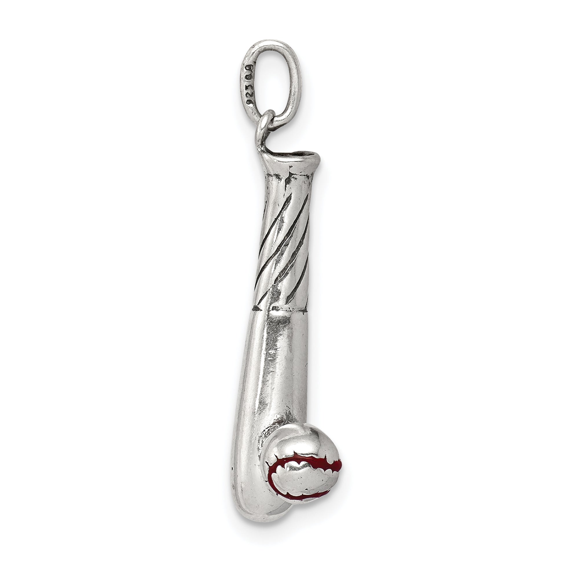 Sterling Silver Polished And Antiqued Enamel Bat Ball Charm